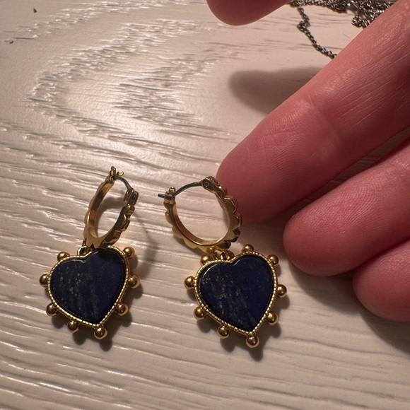 Tory Burch Gold and Navy Heart Earrings - Picture 3 of 3